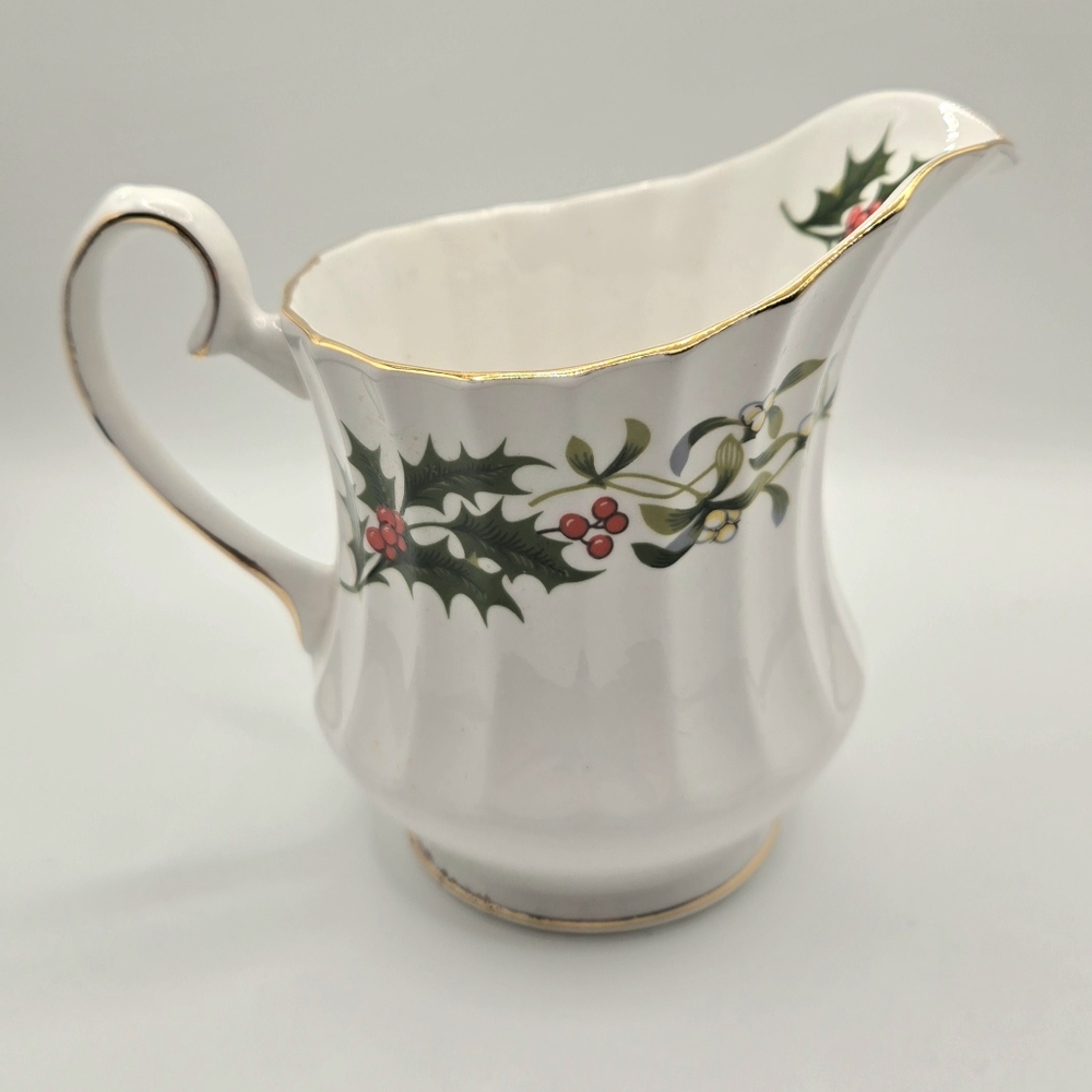 Vintage Yuletide Royal Sutherland Bone China Creamer Christmas England Gold 4"